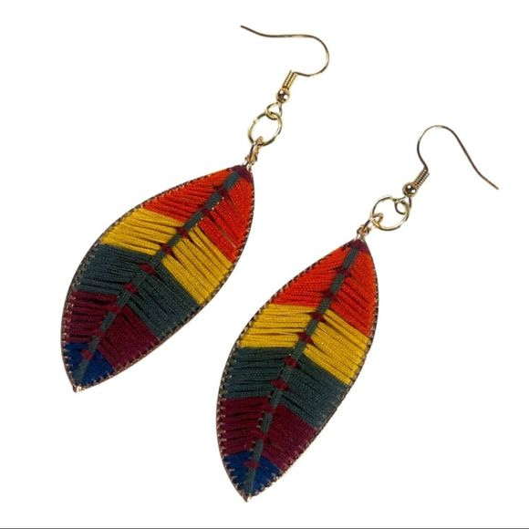 Leaf earrings fall colored threading, super cute! - Picture 1 of 5